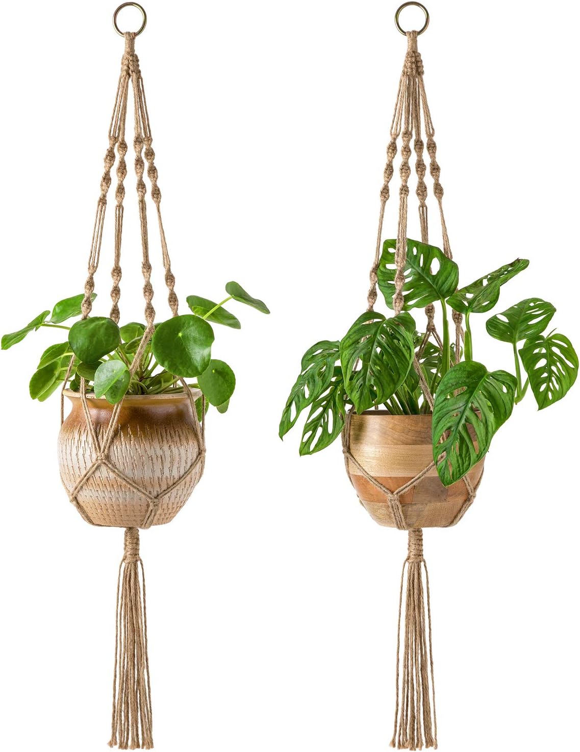 Mkono 2 Pack Macrame Plant Hangers Indoor Hanging Planter Basket Decorative Flower Pot Holder Jute Rope for Indoor Outdoor Home Decor 4 Legs 40 Inch, Brown