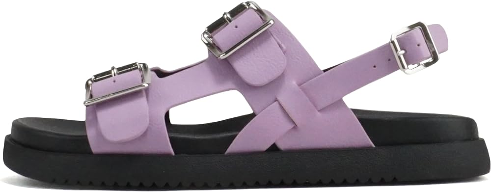 Soda Koala ~ Women Open Toe Double Buckle Strap Platform Sandal with Adjustable Ankle Strap