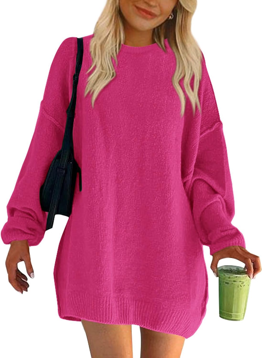 BTFBM 2024 Womens Sweaters Casual Crewneck Long Sleeve Oversized Sweater Dress Fall Winter Loose Slouchy Soft Pullover