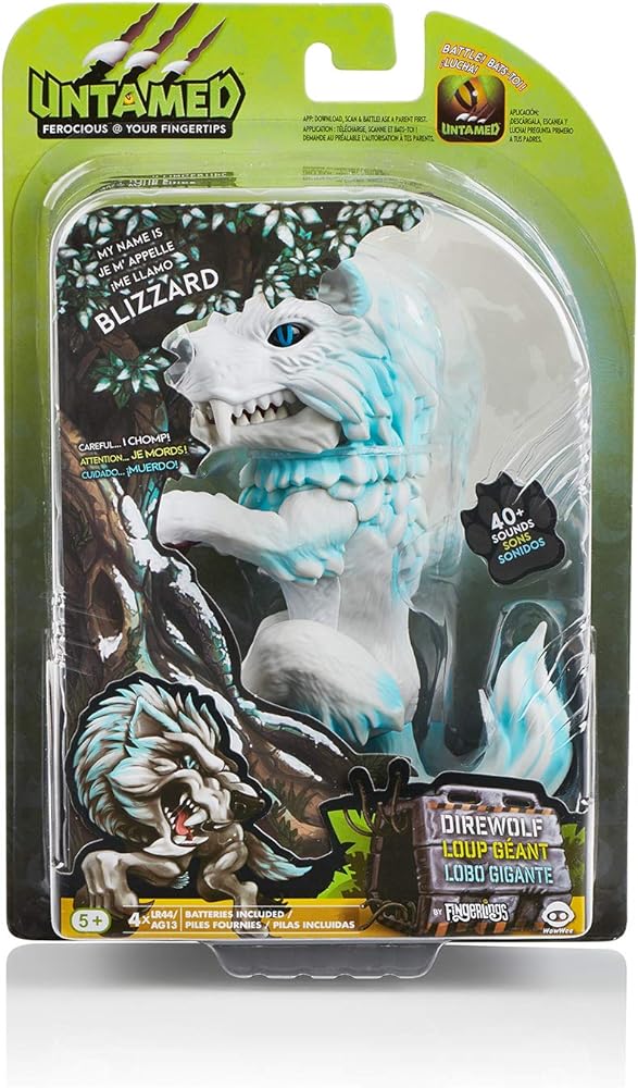 WowWee Untamed Dire Wolf by Fingerlings  Blizzard (White and Blue)  Interactive Collectible Toy  By WowWee