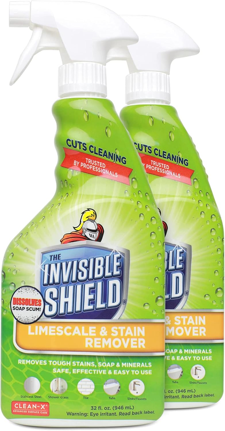 Invisible Shield Limescale & Stain Remover 32 fl. oz - Spray Away Hard Water & Soap Scum by UNELKO- Clean-X 2 pack