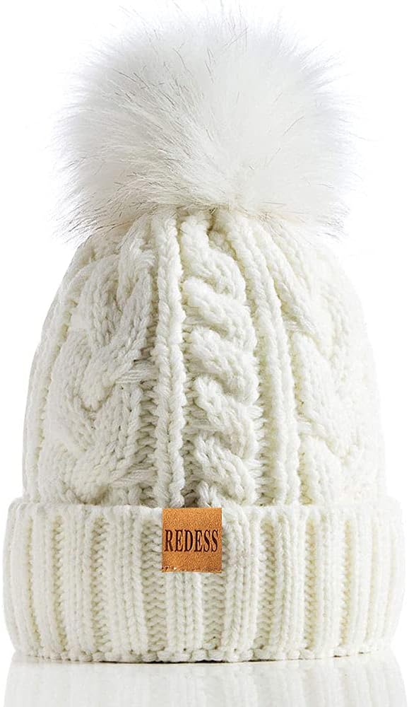 REDESS Women Winter Pompom Beanie Hat with Warm Fleece Lined, Thick Slouchy Snow Knit Skull Ski Cap