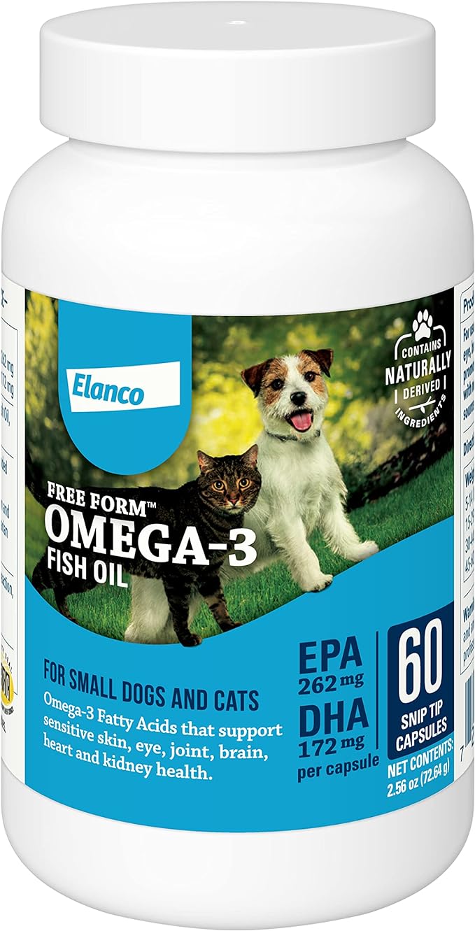 Elanco Snip Tips Omega-3 Fish Oil Liquid Supplement for Small Dogs and Cats, 60 Count