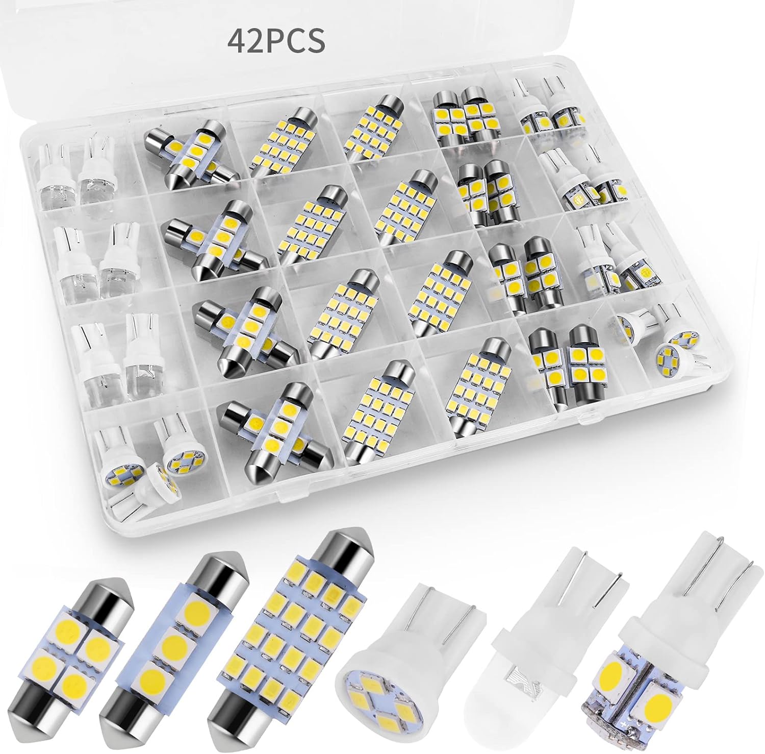 42 Pieces Interior Car Lights, Super Bright White Dome Map Tail Cab Lights Bulb Kit Set , DE3175 T10 31mm 41mm 194 LED Bulb for Your Trucks Width Lamp(White)