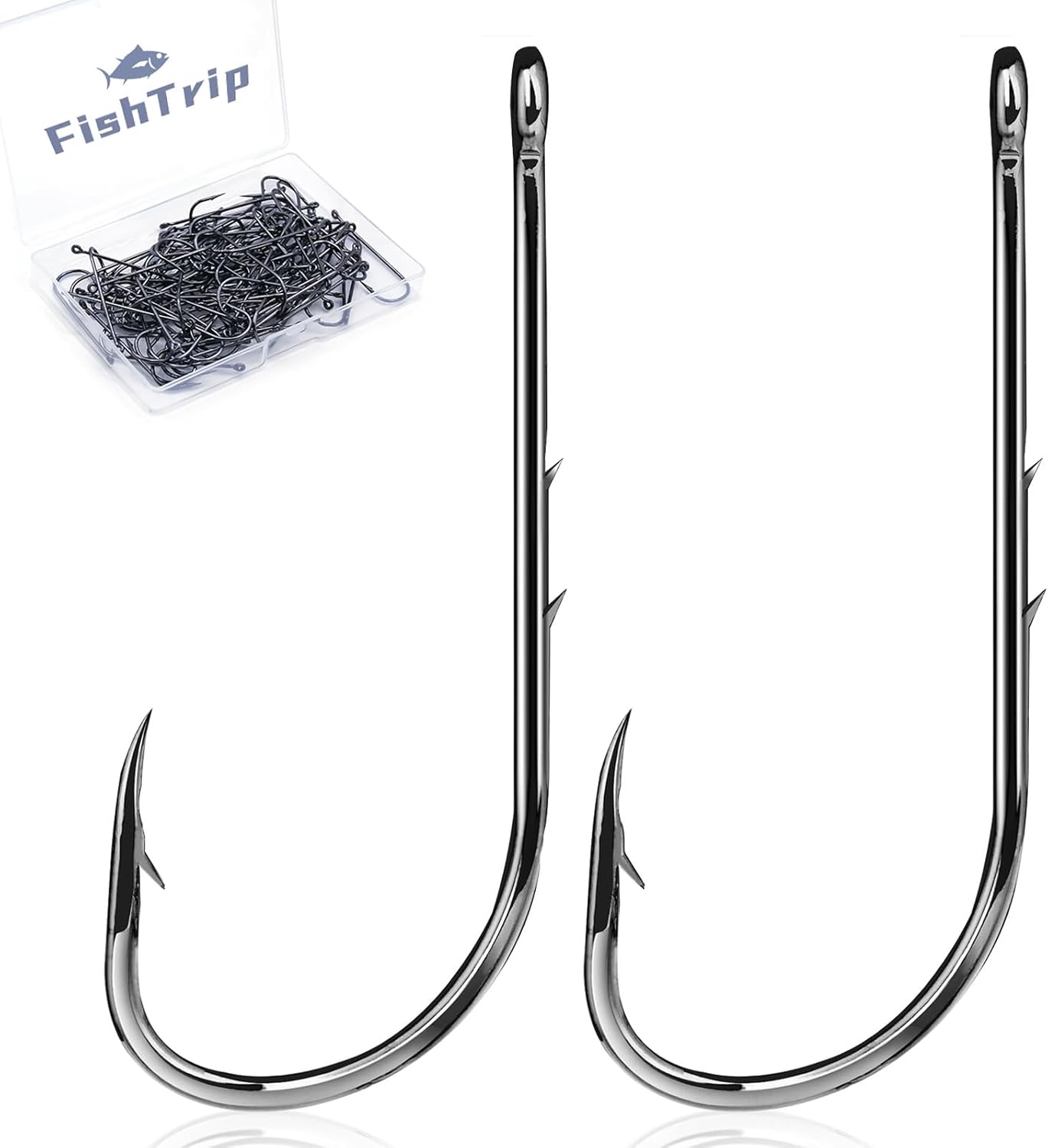 Baitholder Hooks Fishing Offset- 100pcs Bait Holder Fish Hook Double Barbed/Long Shank/Closed Eye/Black for Fishing Rigs Freshwater Saltwater