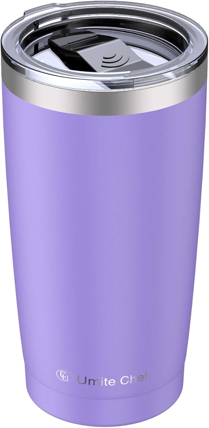 Umite Chef 20oz Tumbler with Lid, Stainless Steel Vacuum Insulated Double Wall Travel Tumbler with Straw, Durable Insulated Coffee Mug, Thermal Cup with Splash Proof Sliding LidLavender