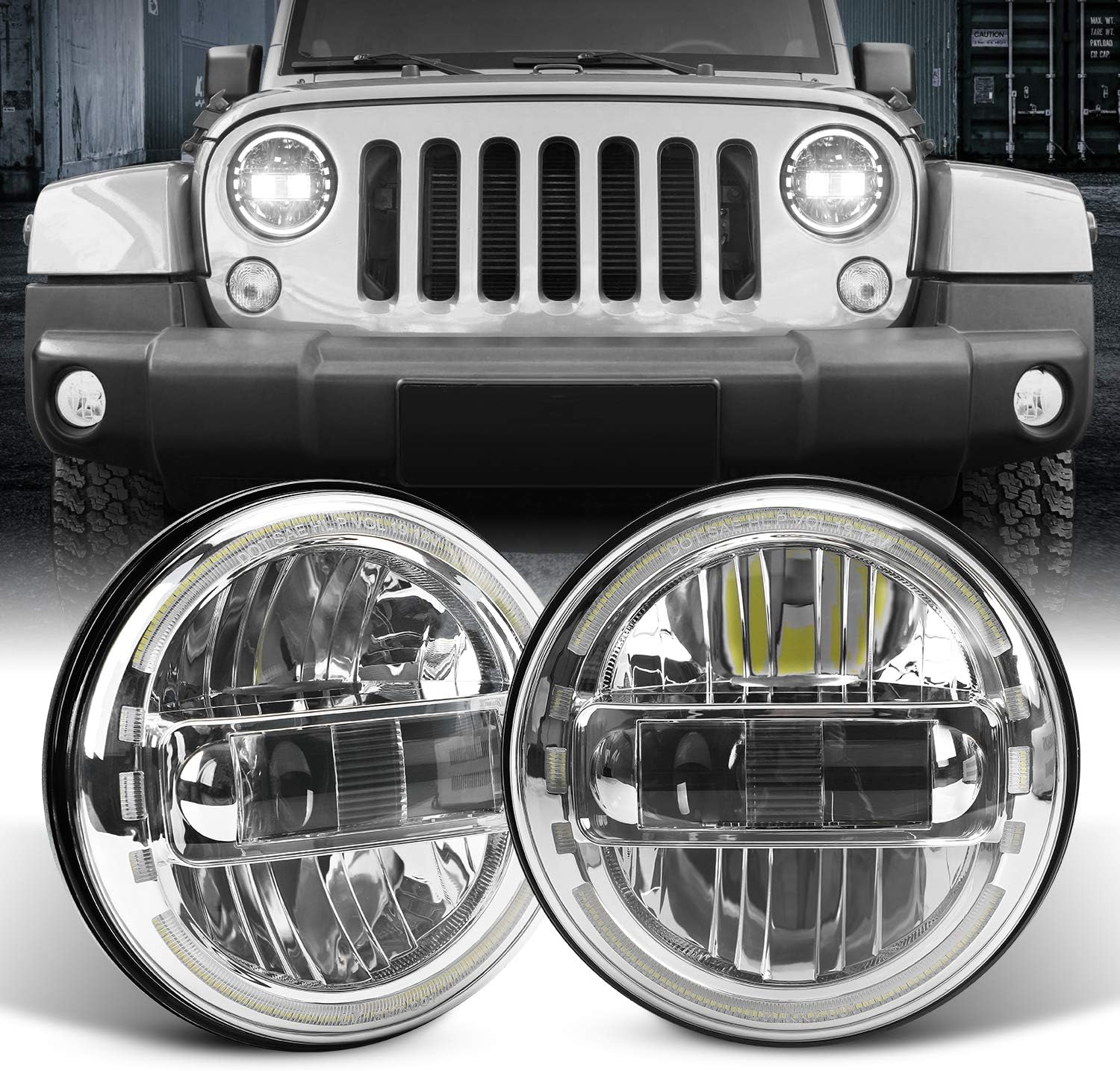 LX-LIGHT Newest DOT Approved 7Inch Round LED Headlights with DRL Compatible with Jeep Wrangler JK JKU TJ LJ JL Hummber H1 H2 (Sliver)