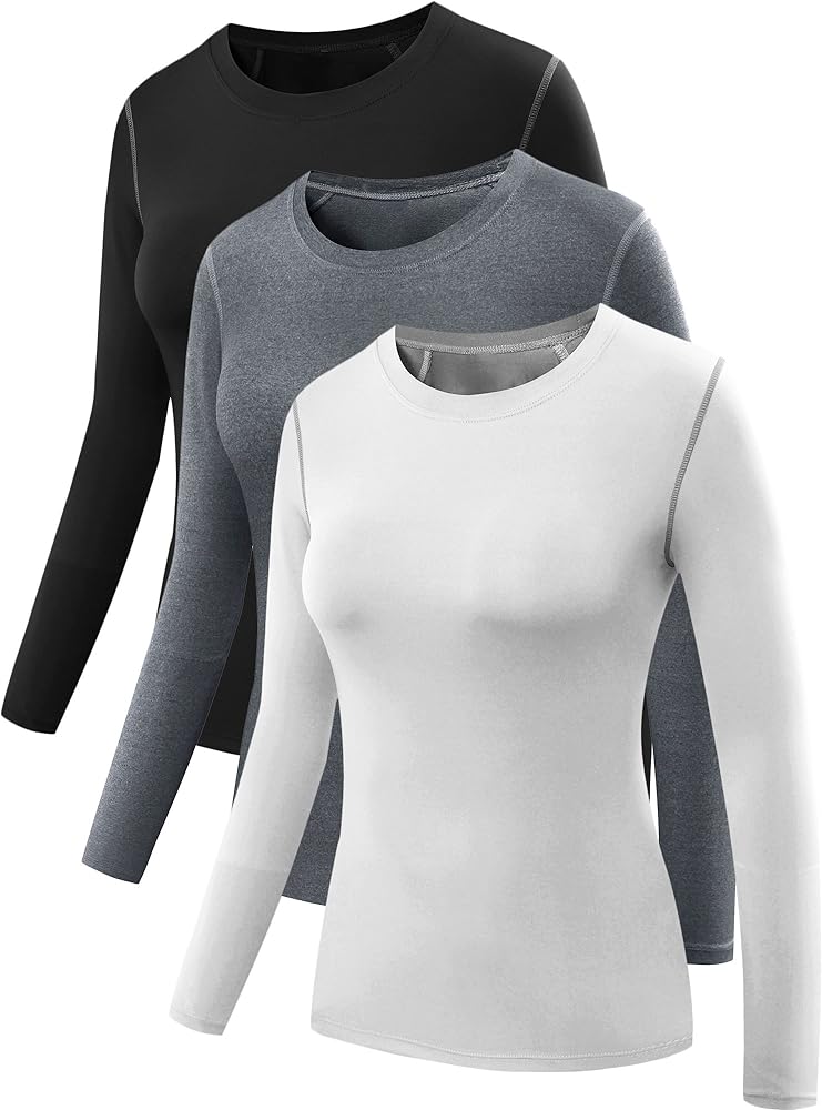 NELEUS Women's 3 Pack Athletic Compression Long Sleeve T Shirt Dry Fit