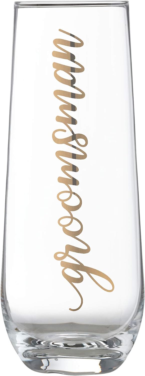 Lillian Rose Gold Groomsman Stemless Champagne Glass, 8oz, Clear