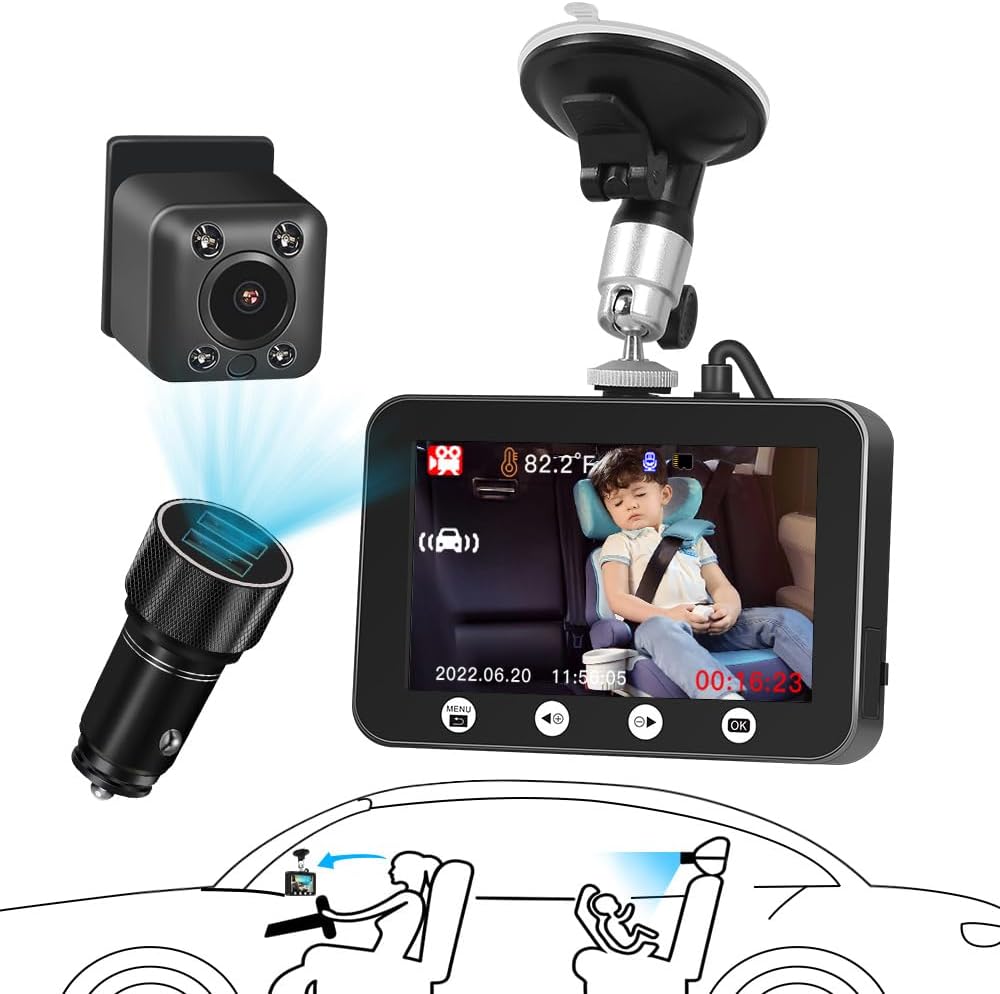 VSYSTO Baby Car Mirror,4.3 Screen Baby Car Recorder Temperature Sensor Infrared Night Vision-View Infant in Rear Facing Seat, Aimed at Baby Easily Observe and Record the Babys Move (4.3 Inch Screen)