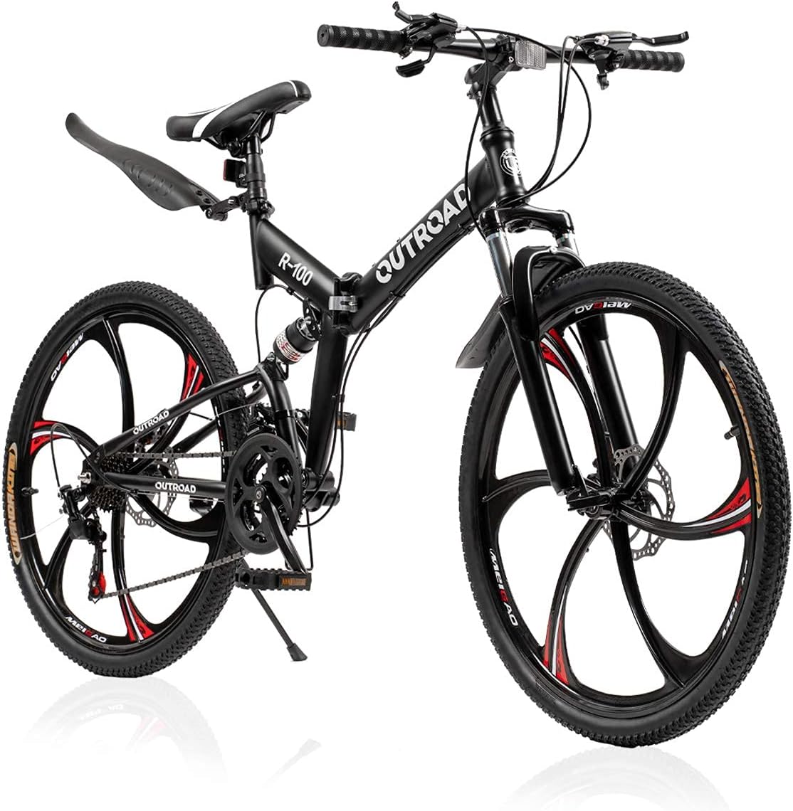 26 Inch Folding Mountain Bike, 21 Speed Full Suspension Bicycle with High-Carbon Steel, Dual Disc Brake Non-Slip Quick Release tire Folding Bicycle for Adults/Men/Women