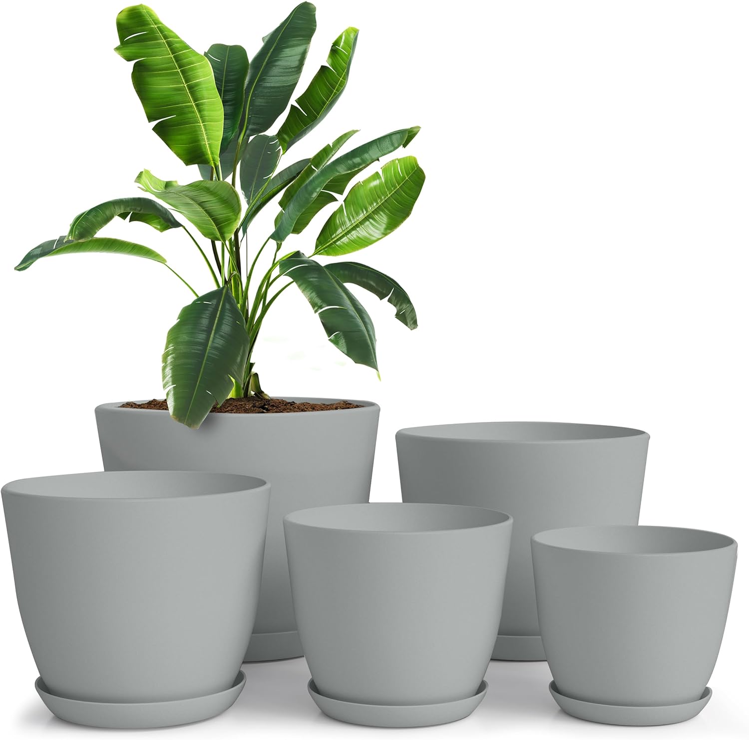 Utopia Home - Plant Pots Indoor with Drainage - 7/6.6/6/5.3/4.8 Inches Home Decor Flower Pots for Indoor Planter - Pack of 5 Plastic Planters for Indoor Plants, Cactus, Succulents Pot - Gray