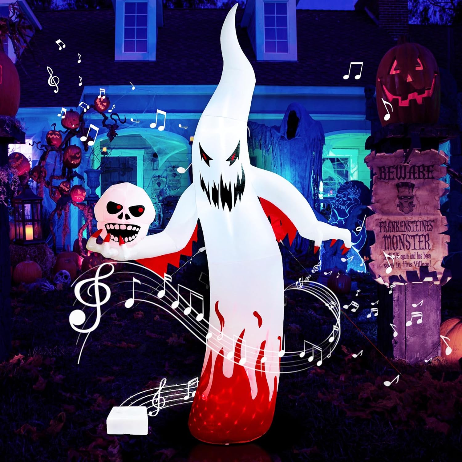 TCFUNDY 12FT Halloween Inflatable Ghost with Scary Music and Build-in LEDs, Giant Ghost Halloween Outdoor Decoration, Blow Up Decoration for Home Family Party Holiday Yard Lawn Garden