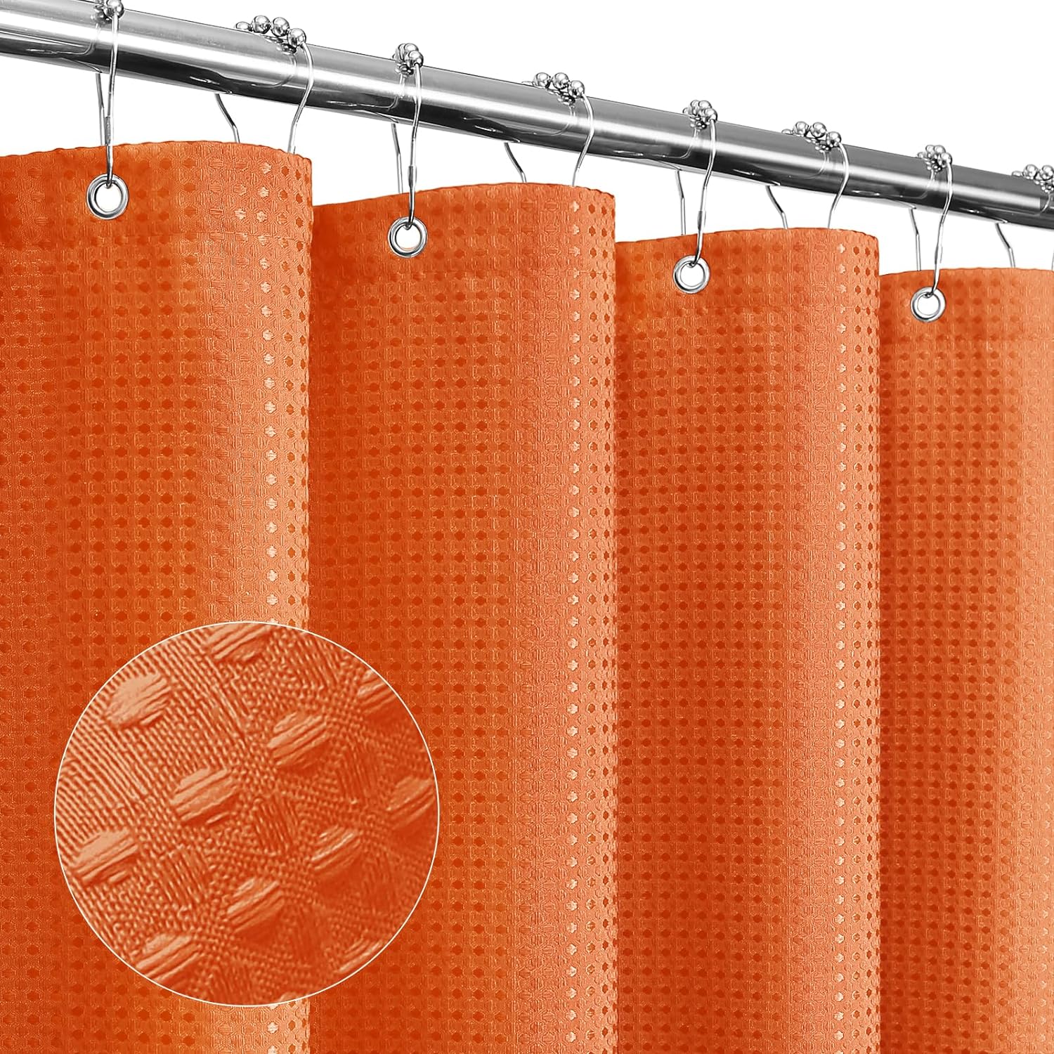 Gibelle Extra Long Shower Curtain 72 x 84, Tall Waffle Weave Textured Fabric Shower Curtain for Bathroom, Water Repellent, Machine Washable, Burnt Orange