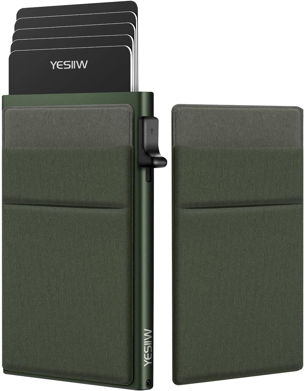 YESIIW Slim Card Holder Wallet - Minimalist Pop up Wallet for Men RFID Blocking with Money Pocket | Metal Wallet Card Case Green