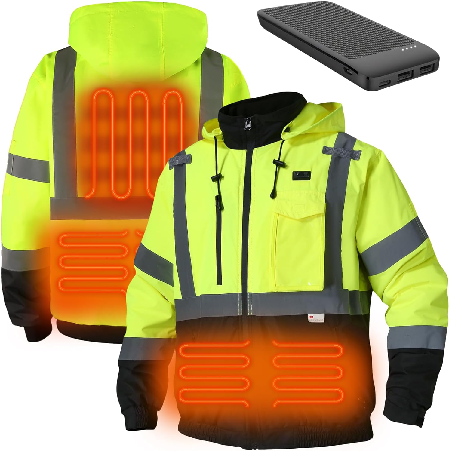 Safety Heated Jacket,3M Reflective Heated Jacket,Waterproof CLASS 3 Hi-Vis jacket, High Visibility Work jacket