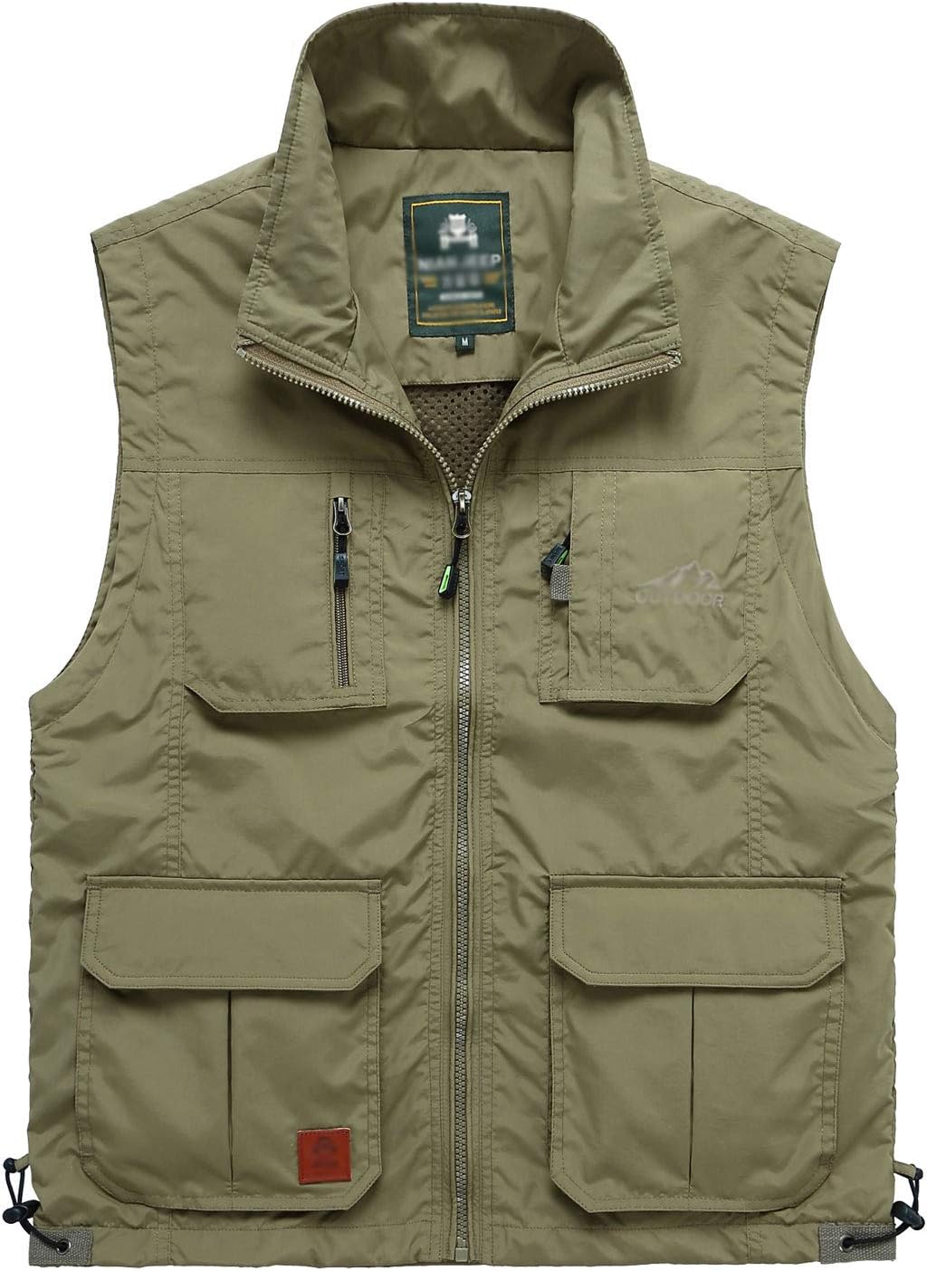 Flygo Men' Casual Lightweight Outdoor Active Vest Travel Fishing Hunting Gilet with Pockets