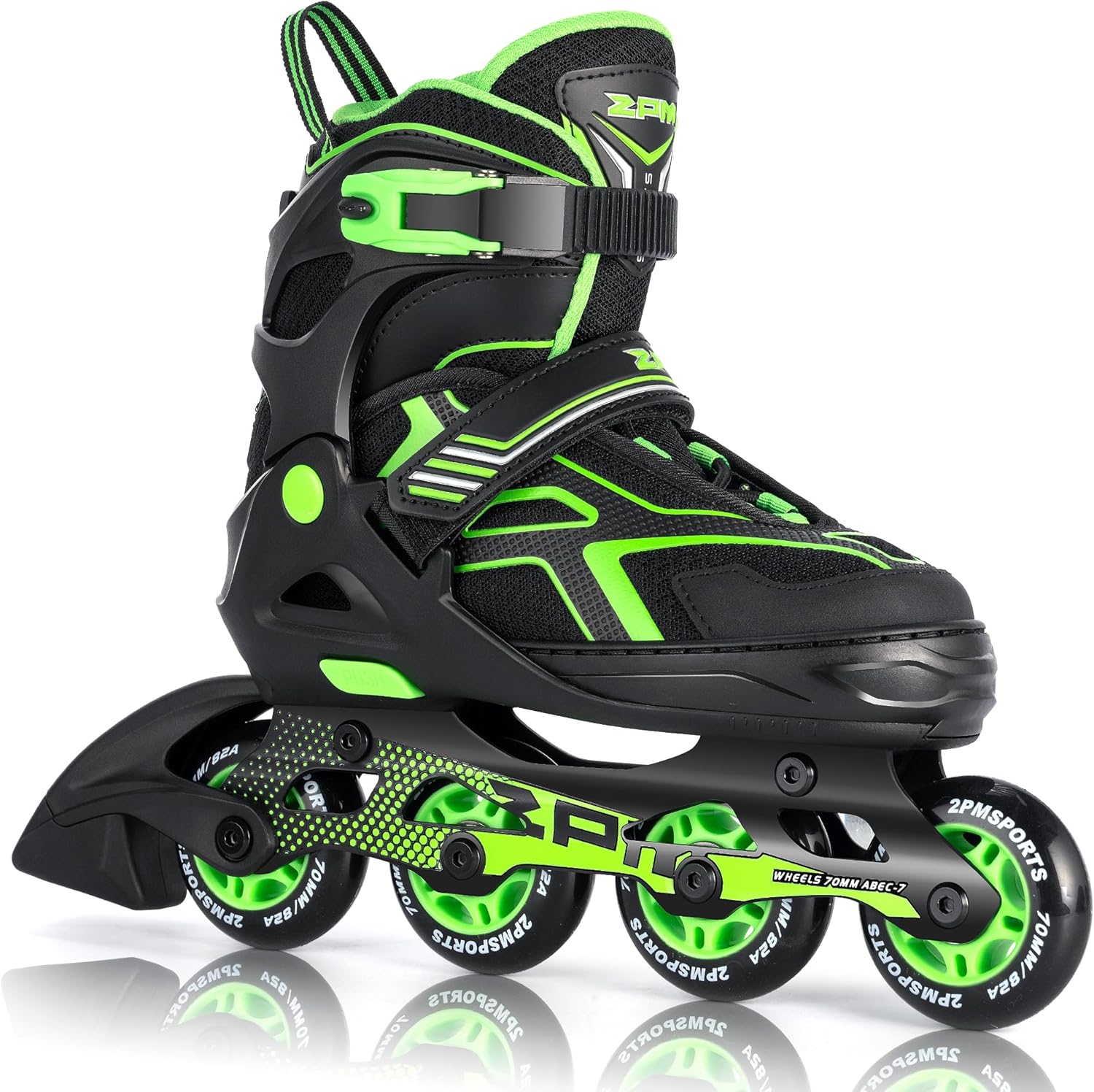 2PM SPORTS Torinx Green Boys Adjustable Inline Skates, Fun Beginner Roller Skates for Kids, Youth, Girls, Men and Women