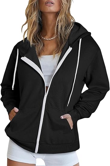 Dokotoo Women' Full Zip Up Hoodie Long Sleeve Hooded Sweatshirts Pockets Jacket Coat for Women