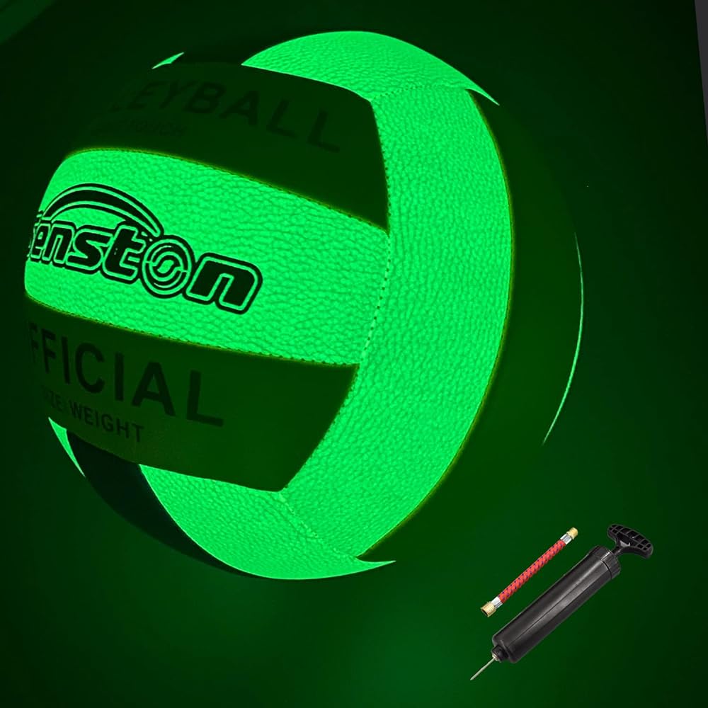 Senston Glow in The Dark Volleyball Size 5, Glowing Leather Volleyball -Gift for Kids, Men, Women Indoor Outdoor Night Volleyball with Pump