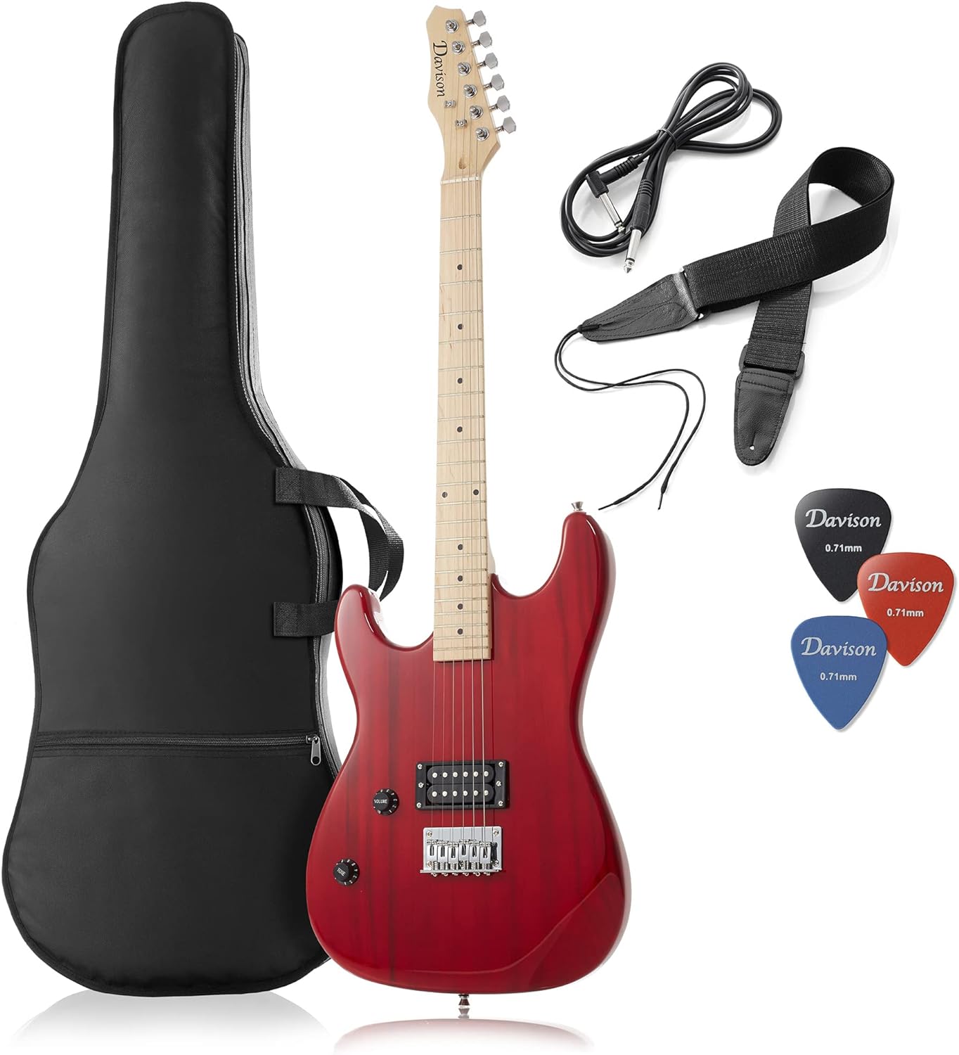 39 Full Size Electric Guitar in Red - Left Handed Beginner Kit with Gig Bag and Accessories