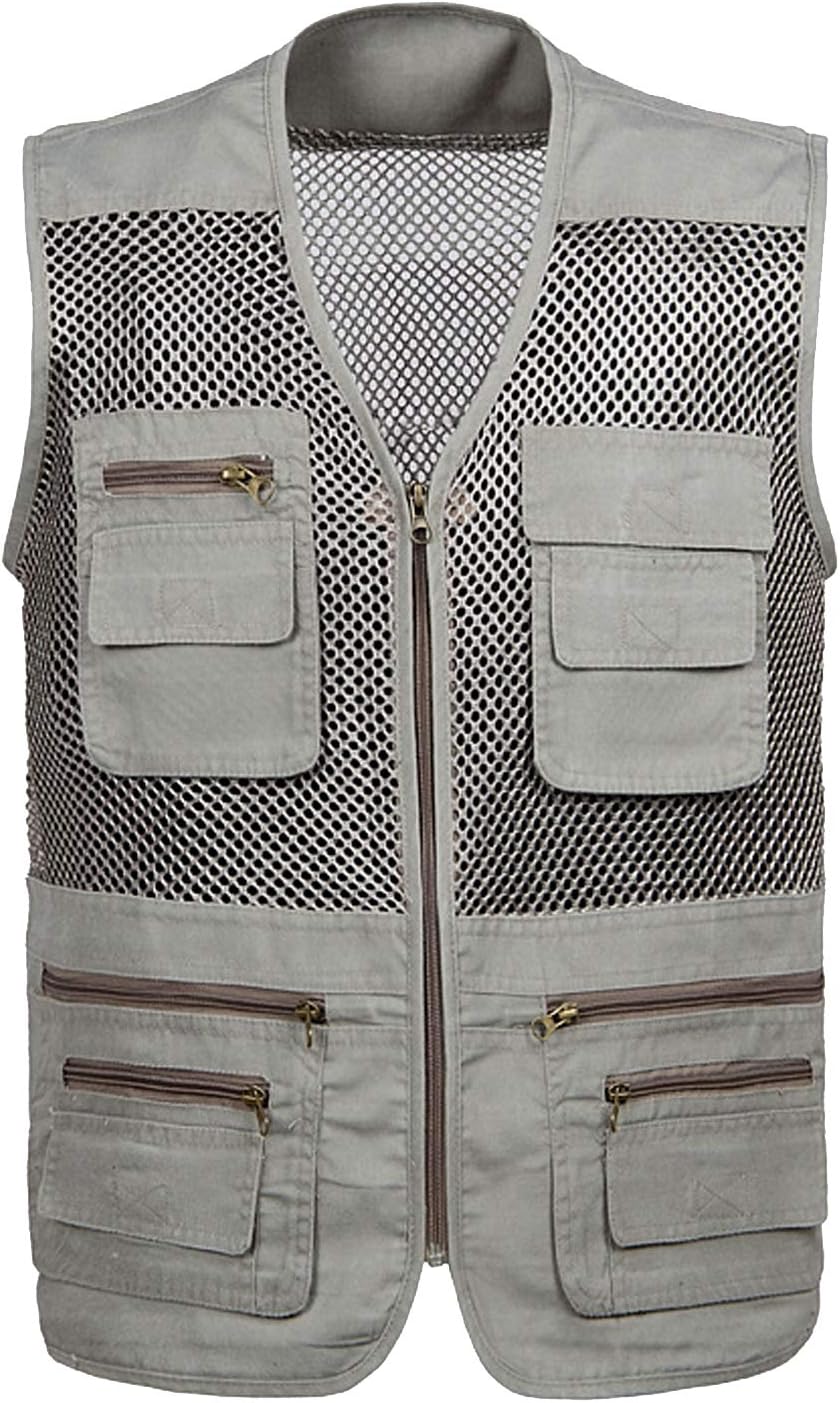 Flygo Men' Summer Mesh Fishing Vest Outdoor Photography Journalist Travel Vest with Pockets