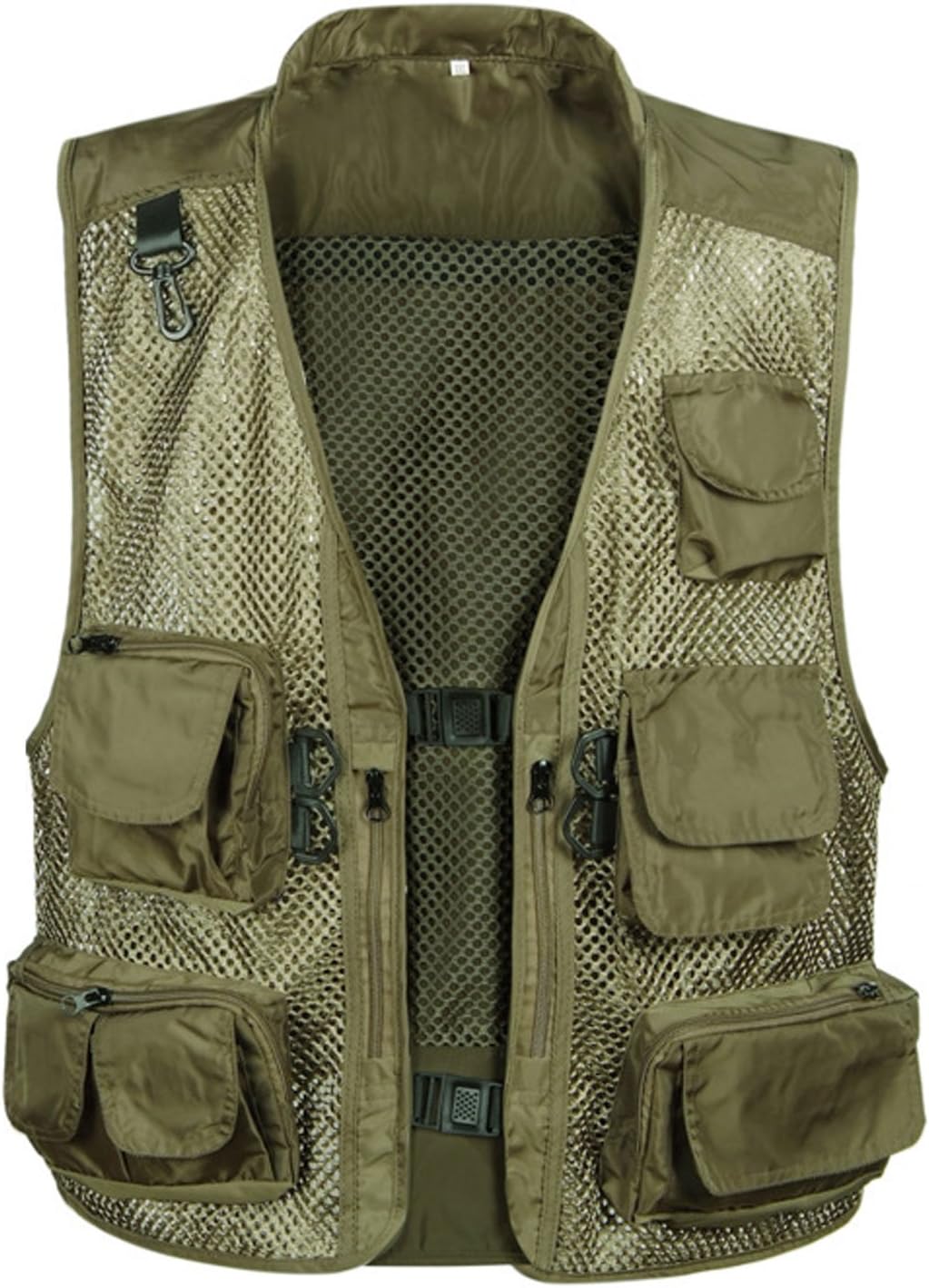 Flygo Men' Fishing Outdoor Utility Hunting Climbing Tactical Camo Mesh Removable Vest with Multi Pocket (Large, Light Army Green)