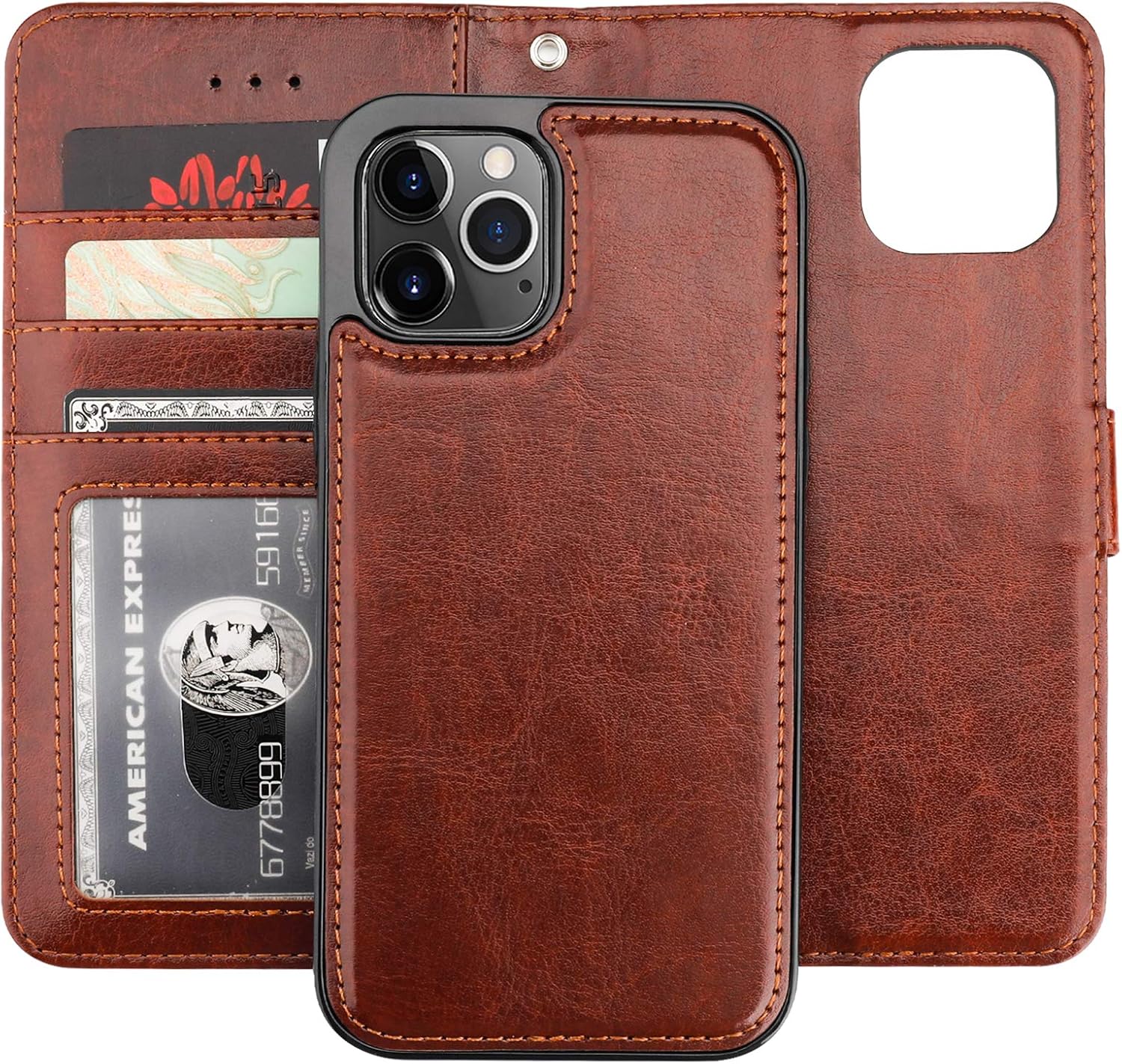 Bocasal Compatible with iPhone 12 & iPhone 12 Pro Wallet Case with Card Holder PU Leather Magnetic Detachable Kickstand Shockproof Wrist Strap Removable Flip Cover 6.1 inch (Brown)