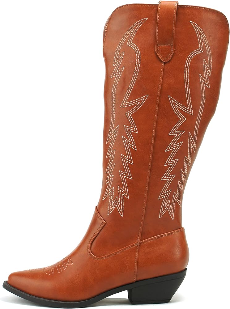 Soda COWBOY ~ Women Western Stitched Pointe Toe Mid Heel Tall Shaft Fashion Boots