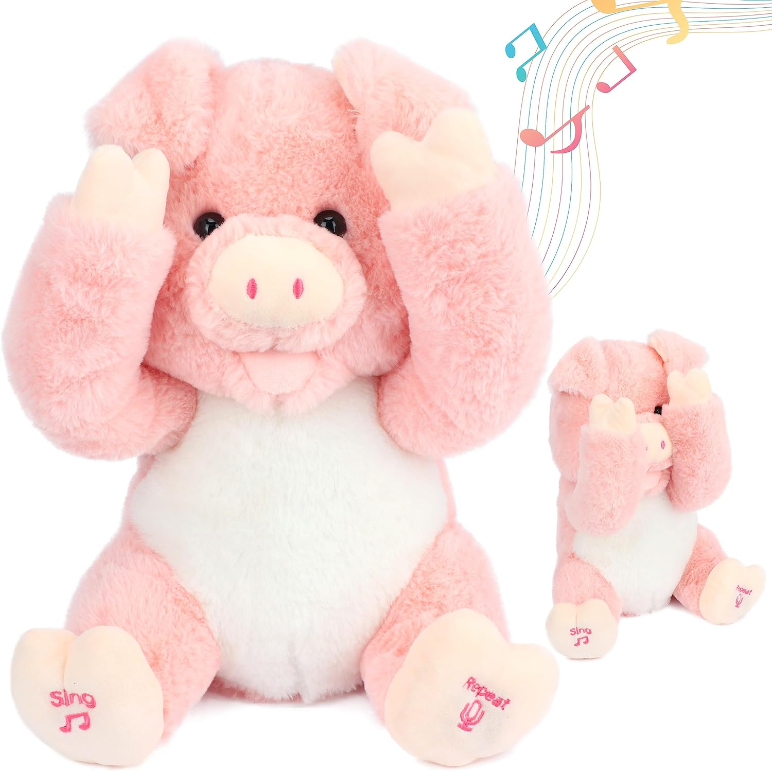 Cuteoy Peek A Boo Pig Interactive Repeats What You Say Plush Toy Musical Singing Talking Stuffed Animal Adorable Electric Animate Gifts 11''