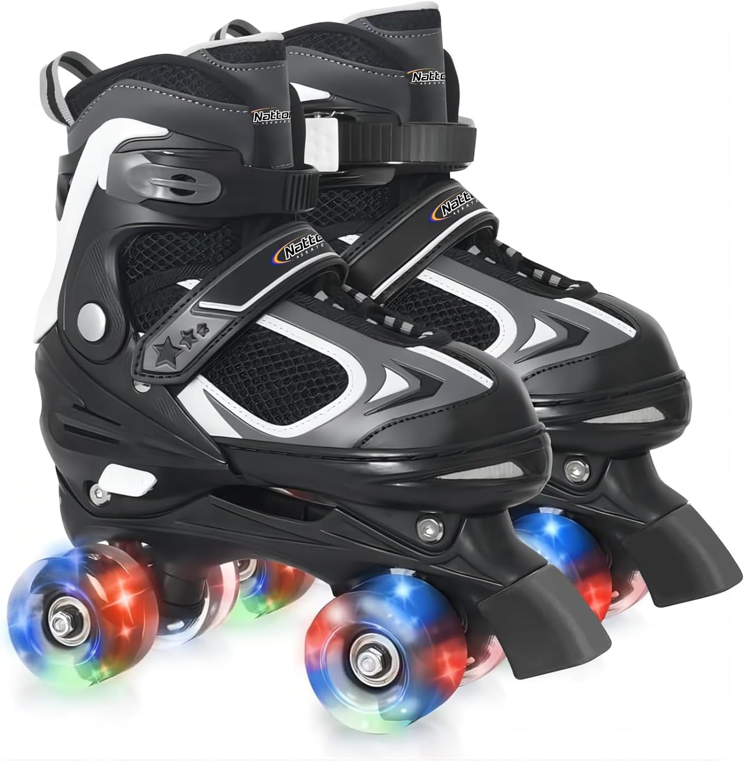 Nattork Kids Roller Skates for Boys Girls Kids, 4 Sizes Adjustable Quad Skates with All Light up Wheels - Birthday Gift for Indoor Outdoor Sports