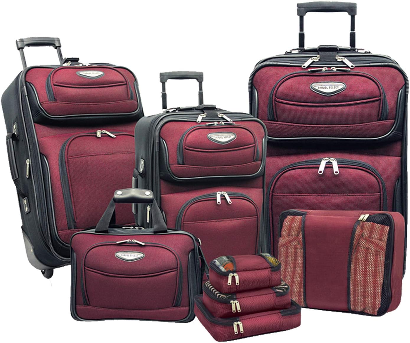 Travel Select Amsterdam Expandable Rolling Upright Luggage, Burgundy, 8-Piece Set