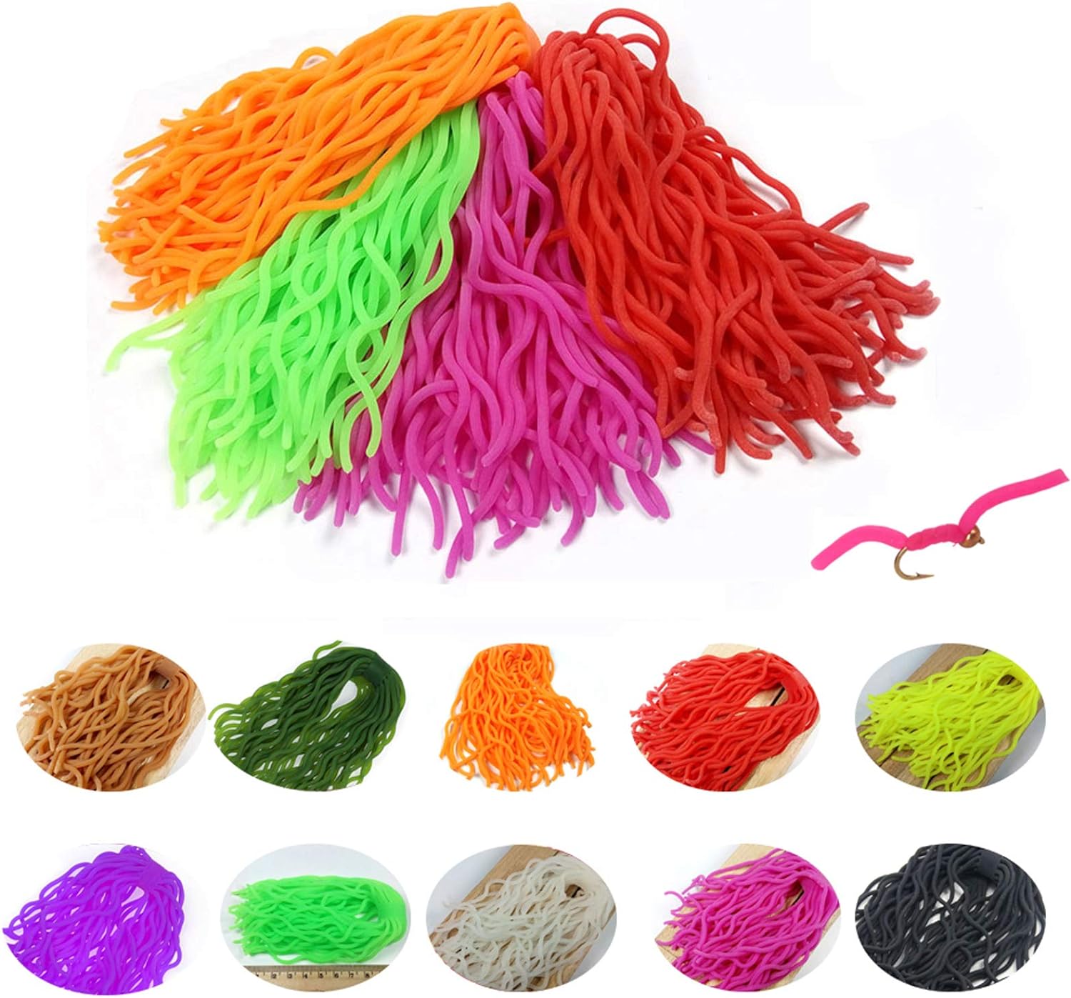 Best Color Combo Set Leg Squirmy Wormy Fly Tying Materials for San Juan Fly Flies Soft Lure Ultra Stretchy Fishing Worm Body Trout Floating Assortment