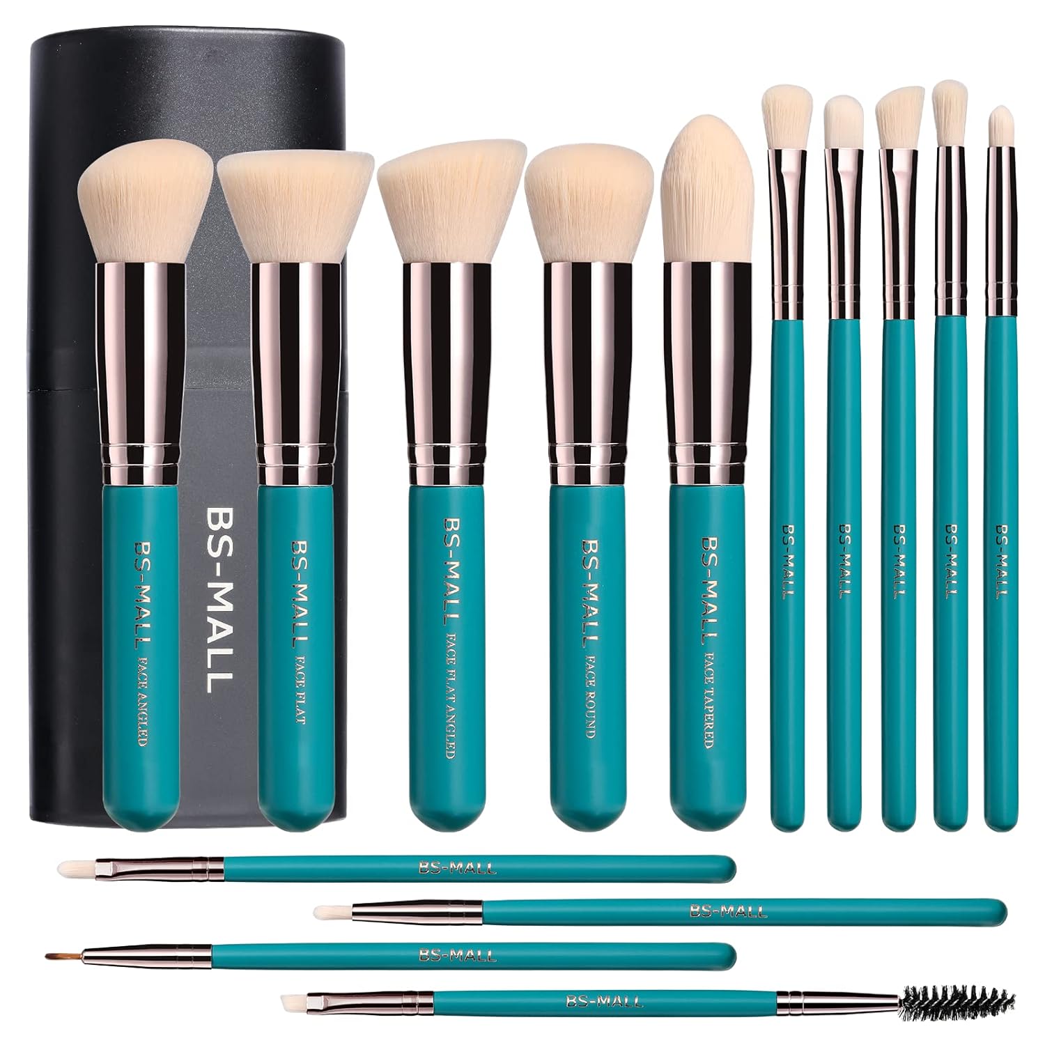 Makeup Brushes BS-MALL Premium Synthetic Foundation Powder Concealers Eye Shadows Makeup 14 Pcs Brush Set, Rose Golden, with Case (Green)