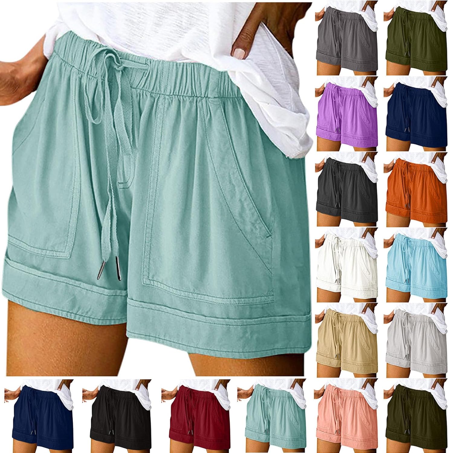 DASAYO Womens Shorts Casual 2024 Summer Beach Drawstring Shorts with Pockets 5 Inch Loose Cute Vacation Trendy Lounge Clothes