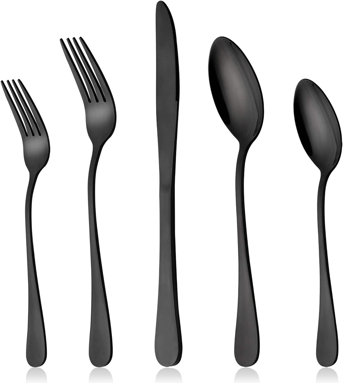 Black Silverware Set, LIANYU 20 Piece Stainless Steel Flatware Cutlery Set for 4, Mirror Finish, Dishwasher Safe