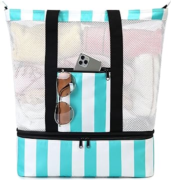 Bluboon Mesh Beach Tote Bag with Cooler Insulated Detachable Pool Bags for Women