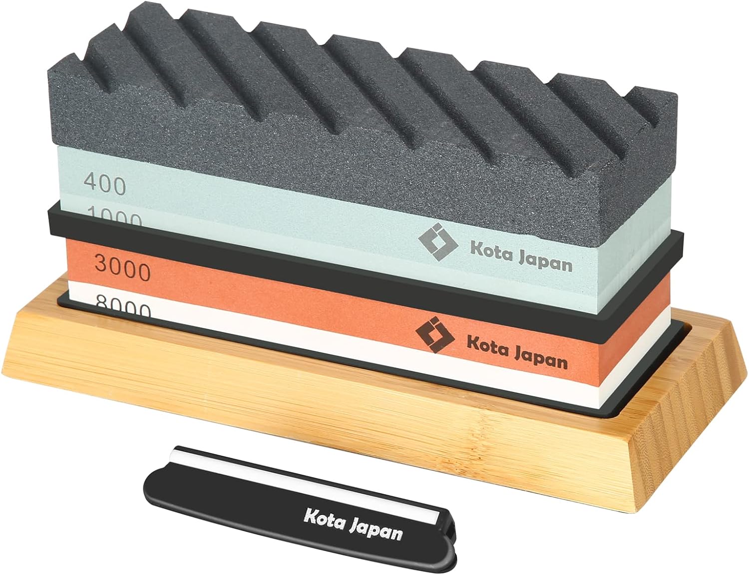 Combination Dual Sided Knife Sharpener Whetstone Set for Coarse Sharpening & Fine Polishing. Water Stone Kit | Adjustable Bamboo Holder Base | Precision Blade Guide (400-8000)