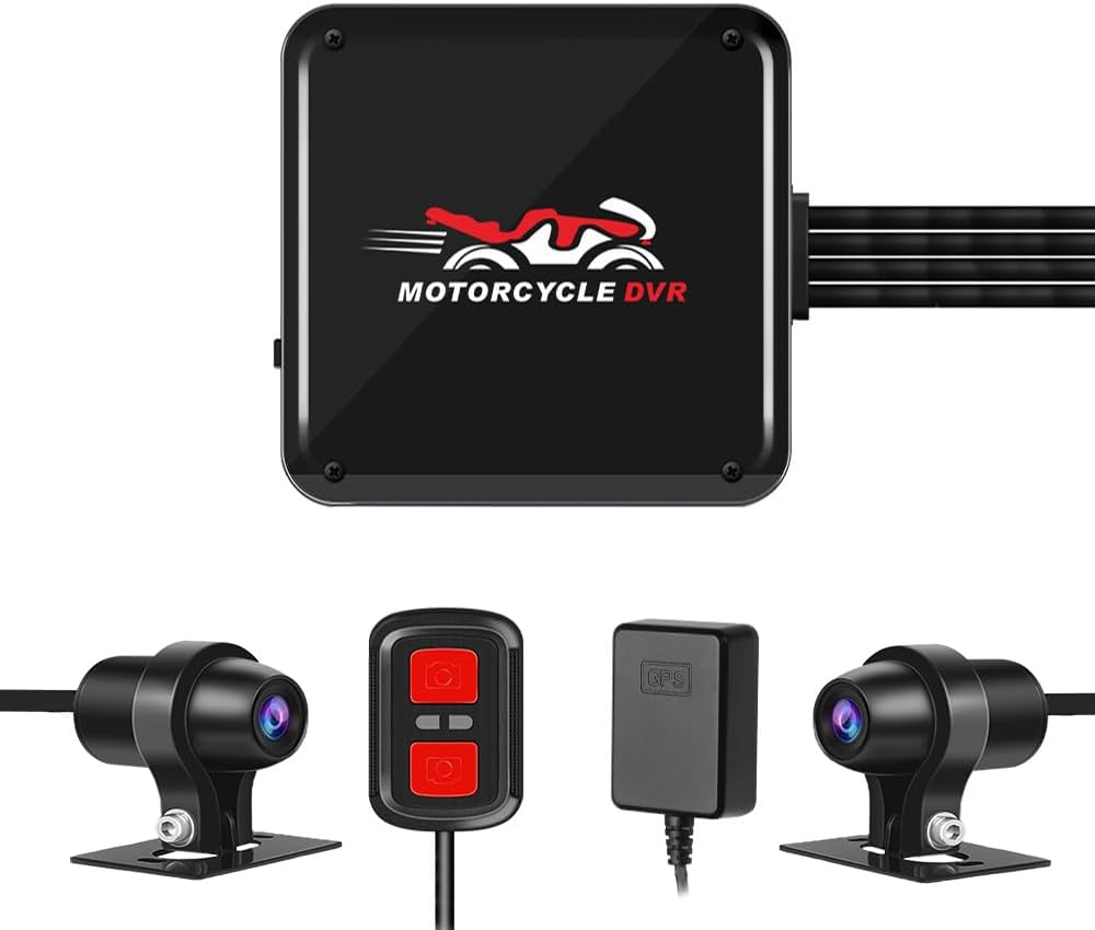 VSYSTO WiFi Motorcycle Dash Cam, HD 1080P Full Body Waterproof Night Vision SONYIMX307 Front and Rear Camera, GPS, Loop Recording, G-Sensor (Black-B6L)