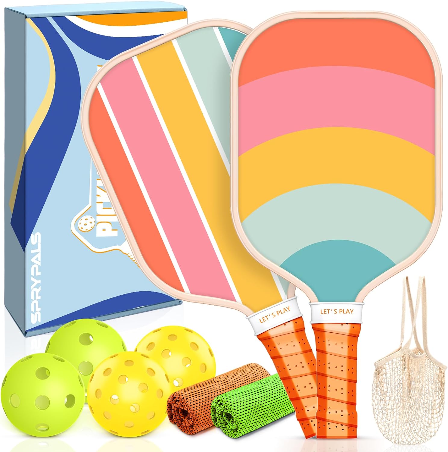 Pickleball Paddles Set of 2/4, USAPA Approved Lightweight Fiberglass Pickleball Set with 4 Balls, 2/4 Cooling Towels & 1 Carry Bag Pickle Ball Paddle for Women Men Youth Beginners Pros