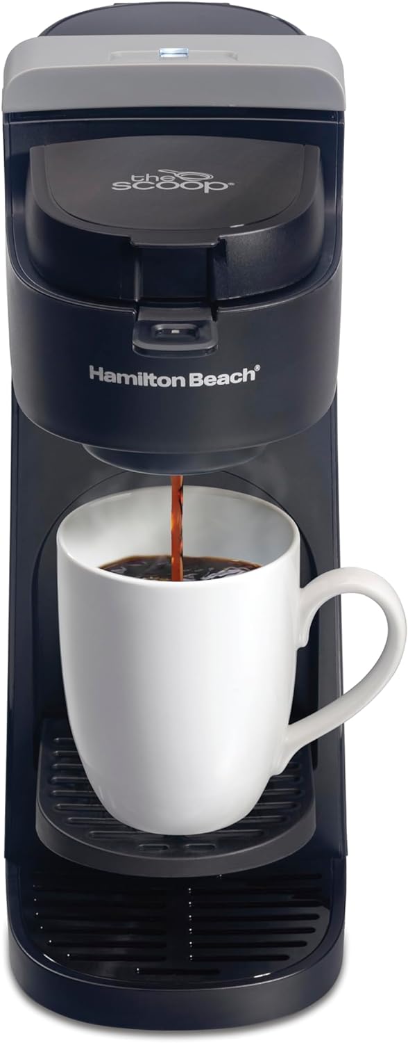 Hamilton Beach The Scoop Single Serve Coffee Maker & Fast Grounds Brewer for 8-14oz. Cups, Brews in Minutes, Black (47620), Next Gen