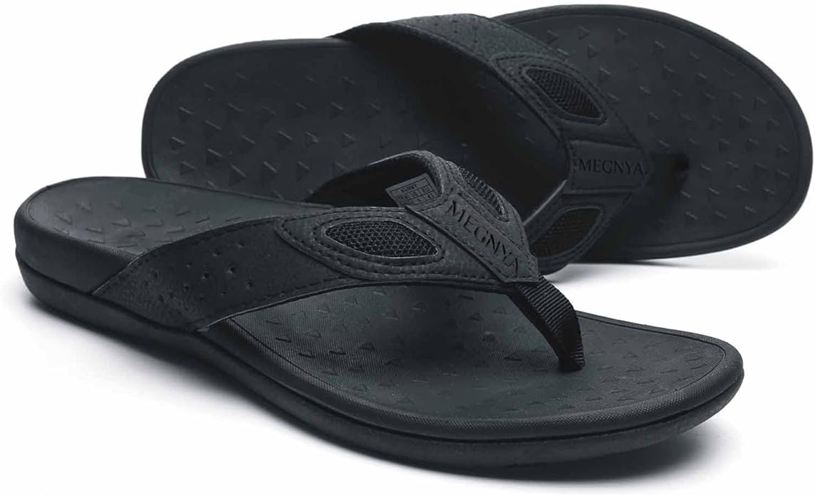 MEGNYA Mens Orthopedic Flip Flops for Plantar Fasciitis, Athletic Toe-Post Sandals with Arch Support, Comfort Walking Thong Slippers for Sport Exercise Activities