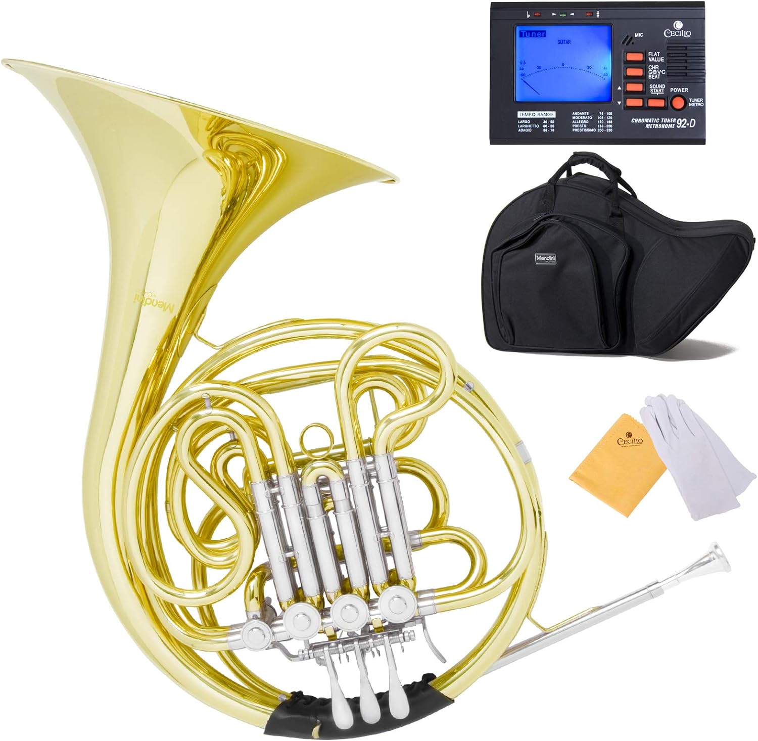 Mendini Intermediate Key of F/Bb Double French Horn with Solid Rotors String Lever Action, MFH-30L 92D