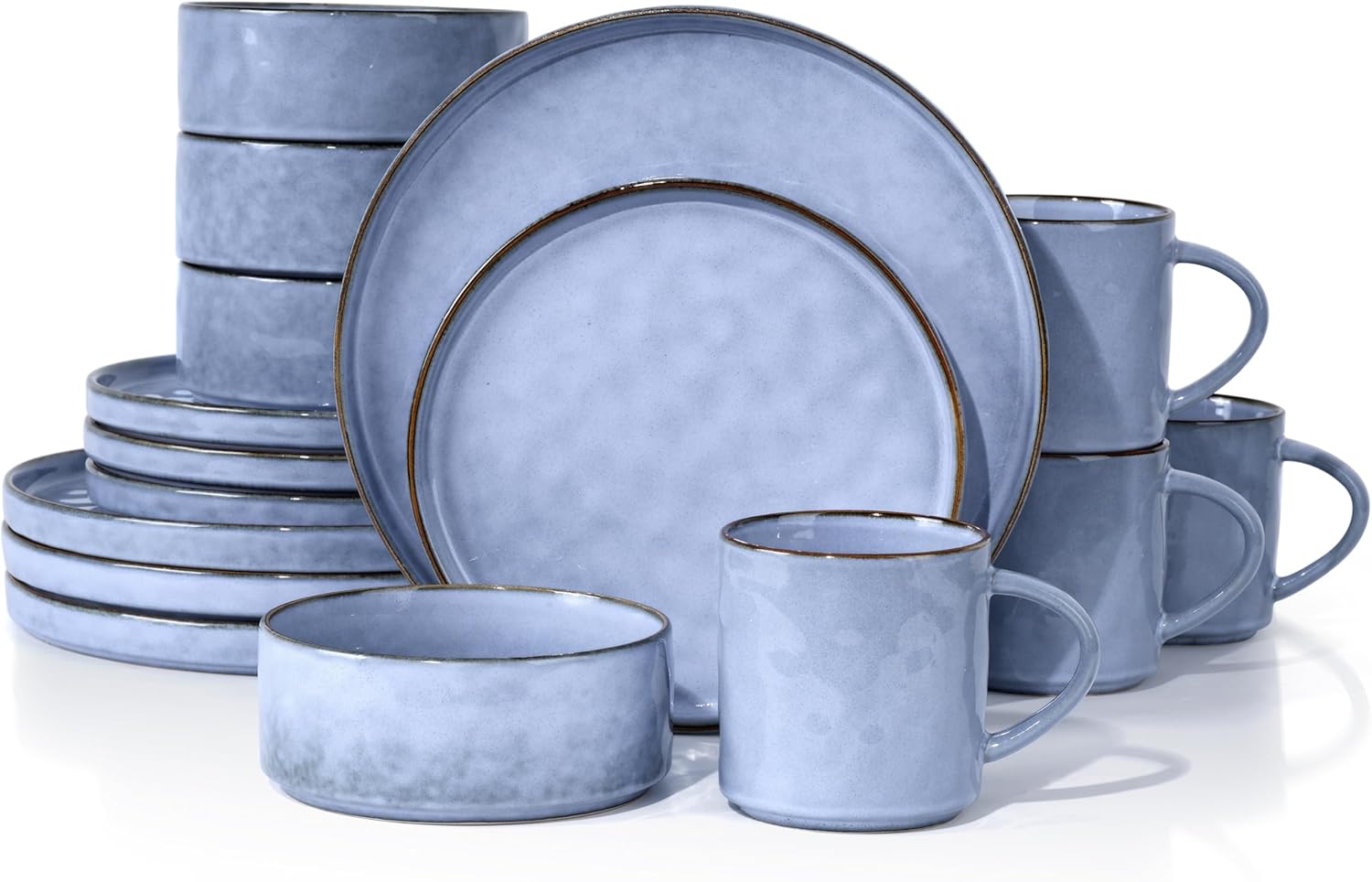 HaWare Dinnerware Sets, 16-Piece Stoneware Plates and Bowls Set, Elegant Ceramic Dish Set for 4, Chip and Scratch Resistant, Microwave and Dishwasher Safe, Reactive Blue