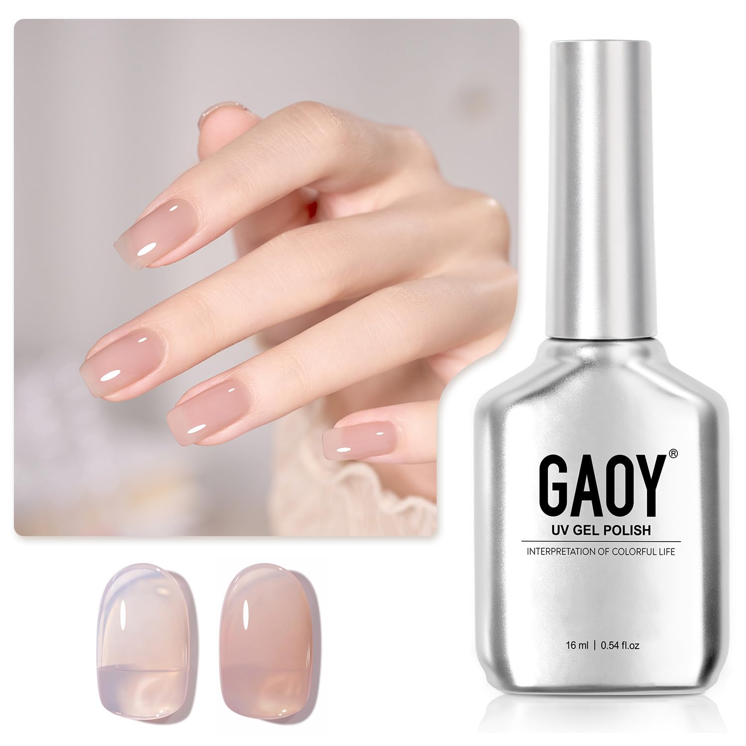 GAOY Sheer Jelly Gel Nail Polish, 16ml Nude Translucent Soak Off Gel Polish, UV Light Cure for Nail Art DIY, 1494 Nude Brown