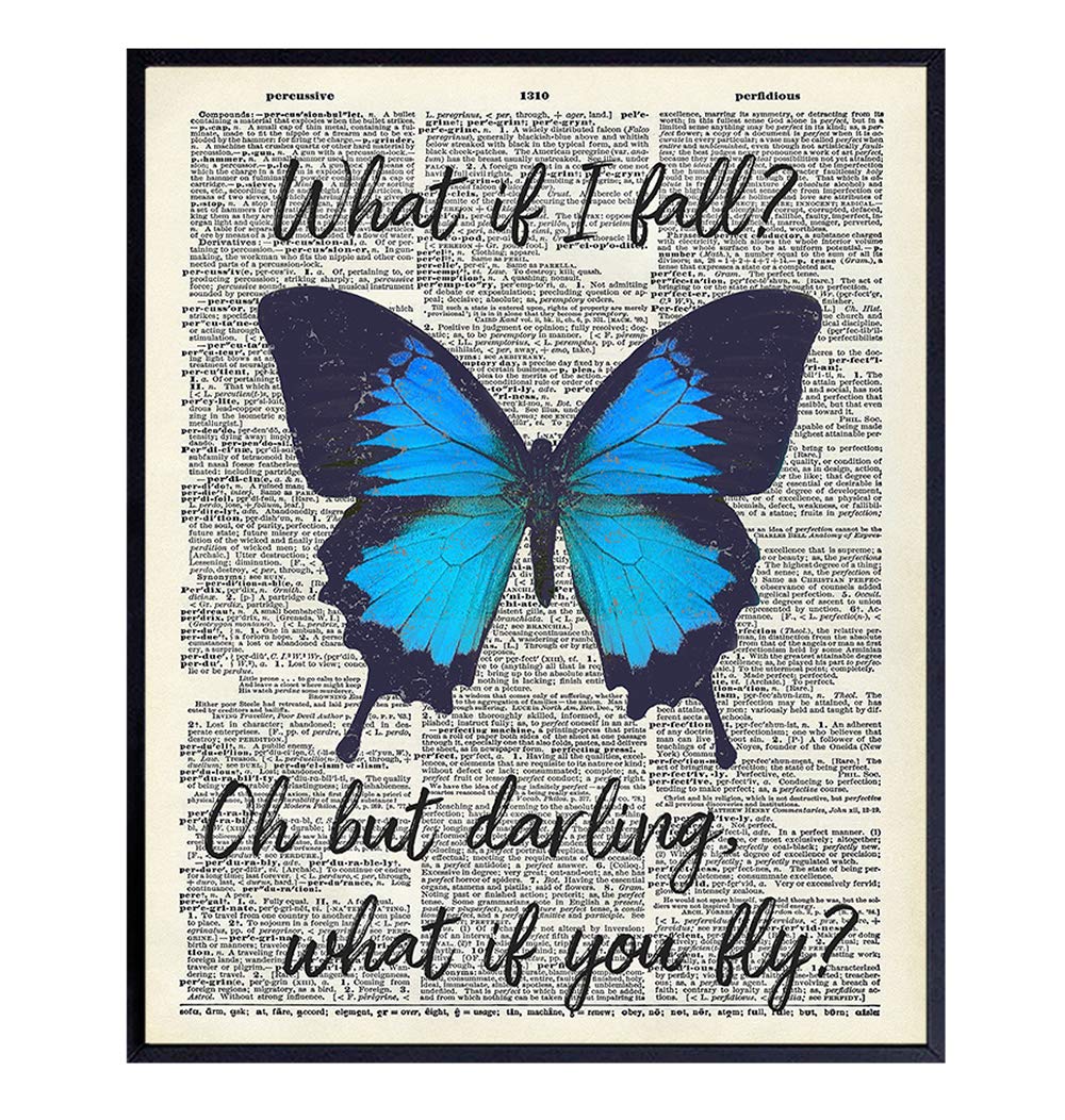 Inspirational Wall Art - Home Decor, Room Decorations for Bedroom, Office, Living Room - Unique Cute Boho Gift for Women, Girls, Teens - Blue Butterfly  8x10 Self Confidence Picture Poster Sign