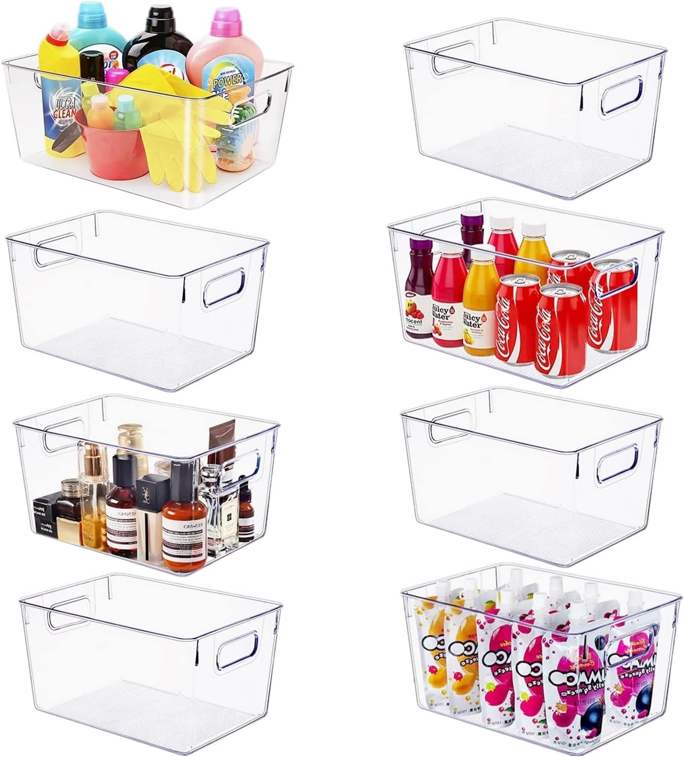 Set of 8 Large Clear Plastic Storage Bins (8L), Storage Containers for Pantry Organization and Kitchen Storage Bins,Home Edit and Cabinet Organizers