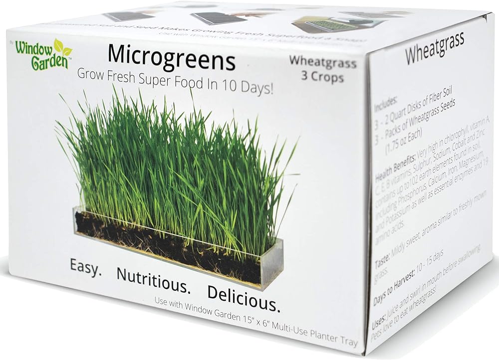 Window Garden Microgreen Organic Wheatgrass 3 Pack Refill  Use with Grow n Serve Kit, Multi-Use 15 x 6 Planter Tray, Pre-Measured Soil + Seed. Easy and Convenient, Sprout 3 Crops of Superfood.