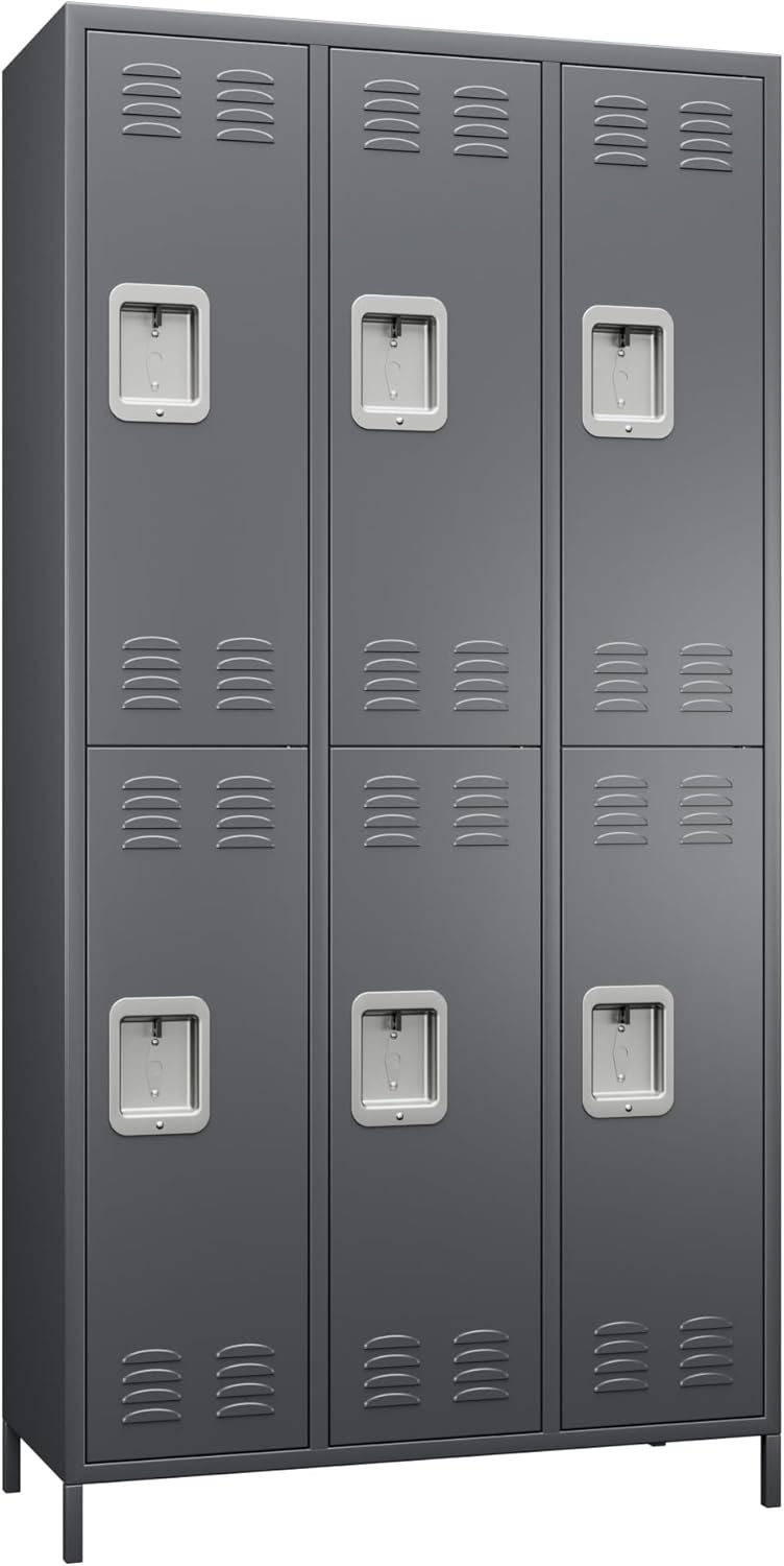 Metal Locker Combination with 6 Doors,Metal Storage Locker with Hooks,Locker Cabinet for Employees,School, Gym,Office,Garage (Dark Grey)