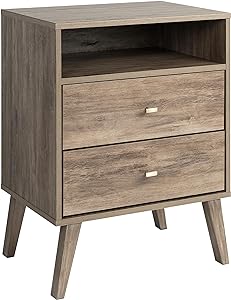 Prepac Milo 2-drawer Tall Nightstand with Open Shelf, Drifted Gray